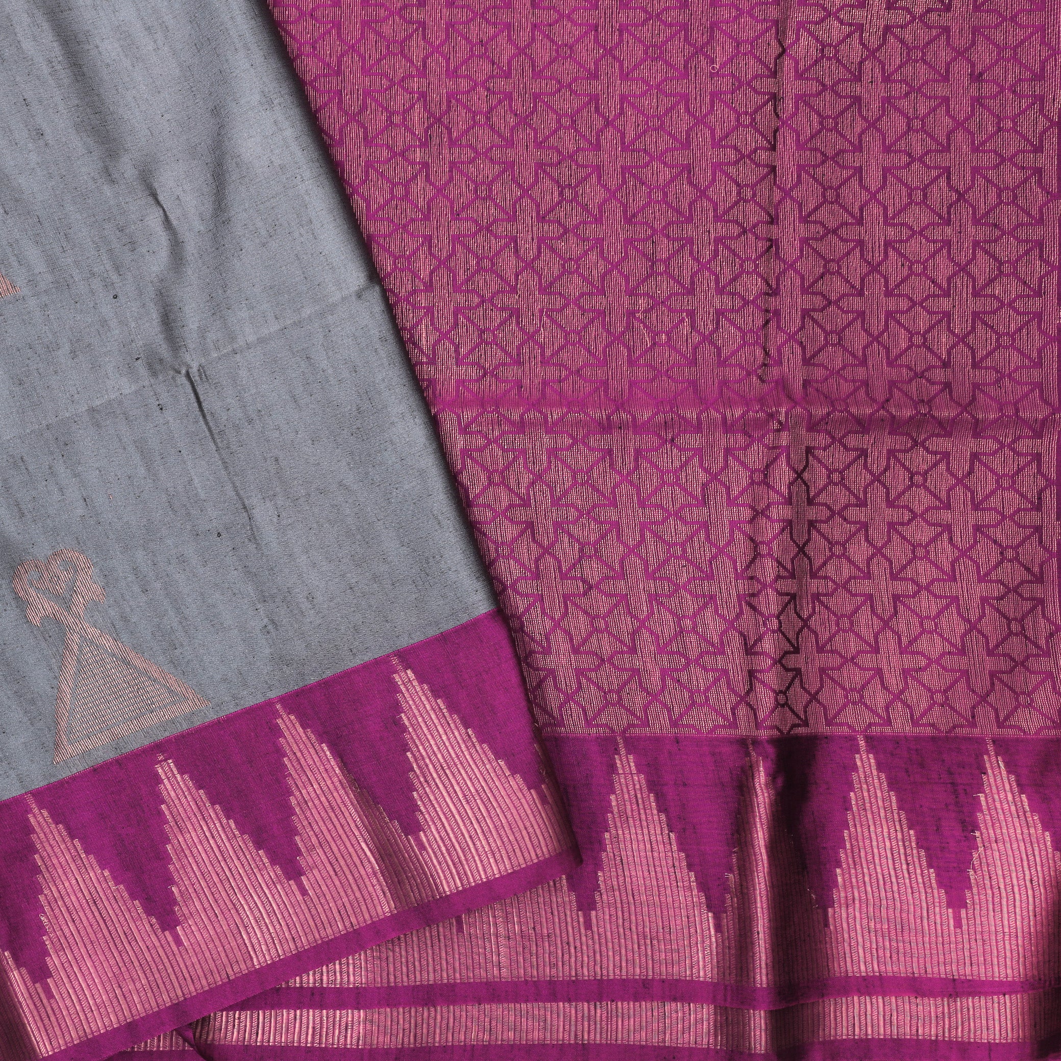 Grey with Purple Soft Silk Saree