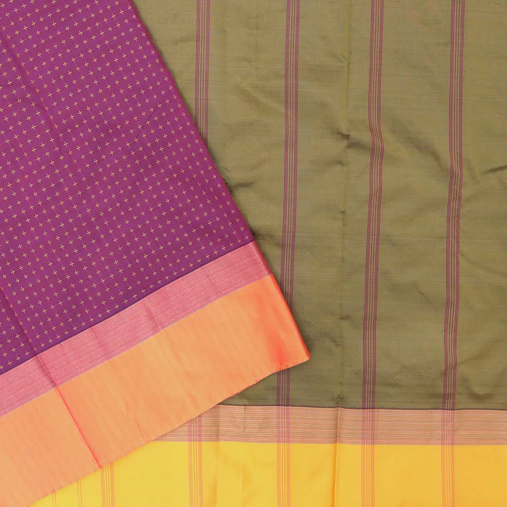 Magenta  Purple With Olive Green Border  Arani Silk Saree