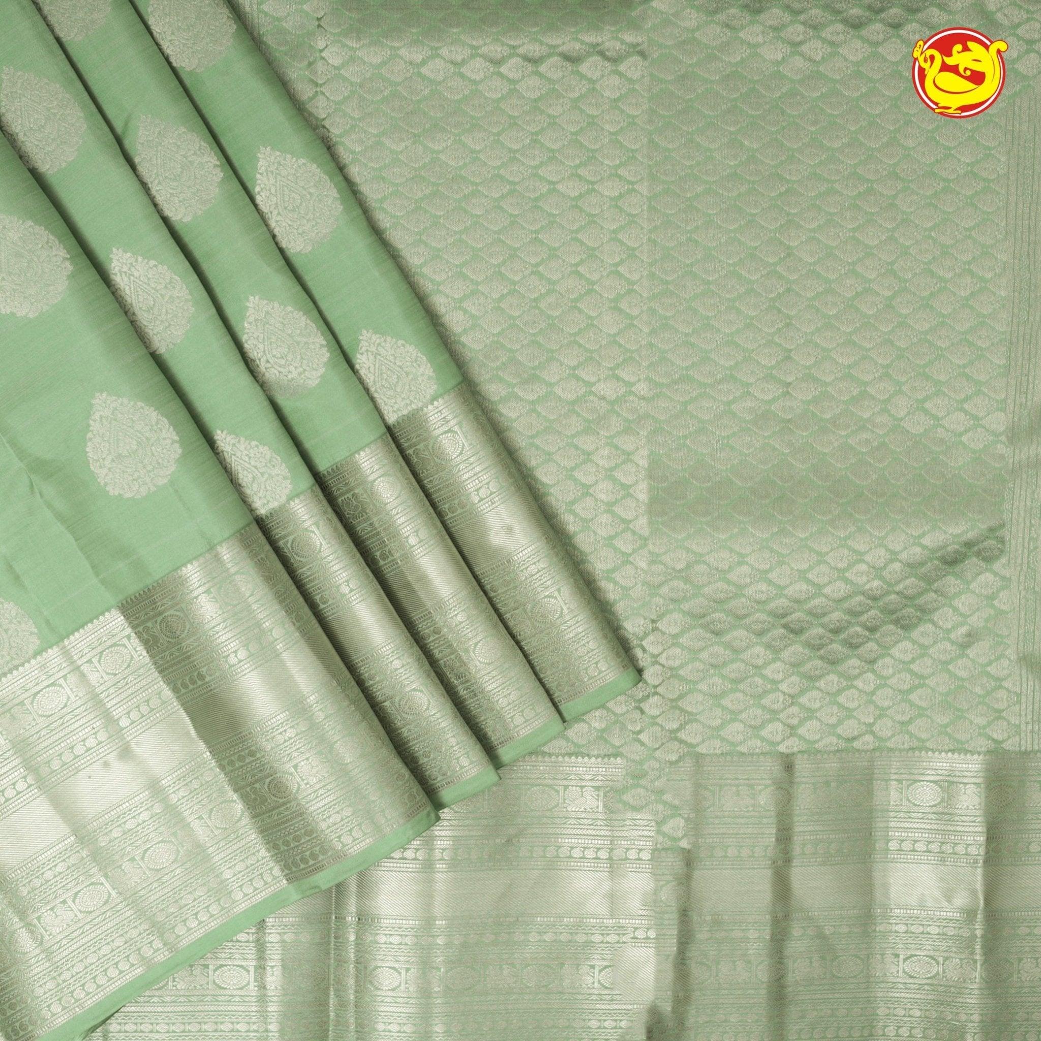 Pista Green With Silver Zari Soft Silk Saree - Thenianantham