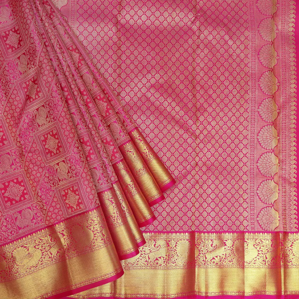 Pink with Gold Zeri Subalaya Wedding Silk Saree