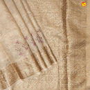 Gold With Gold Zari Border Tissue Crush With Floral Thread Embroidery Work Saree - Thenianantham