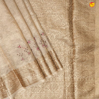 Gold With Gold Zari Border Tissue Crush With Floral Thread Embroidery Work Saree - Thenianantham