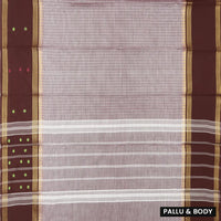 Light Gray with Maroon Small Checked Pattern Pure Chettinad Cotton Saree without Blouse