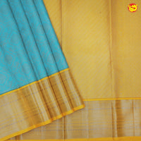 Light blue with yellow border pure Kanchipuram silk saree - Thenianantham