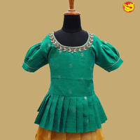 Green with Yellow Girls Branded Readymade Pattu Pavadai - Thenianantham