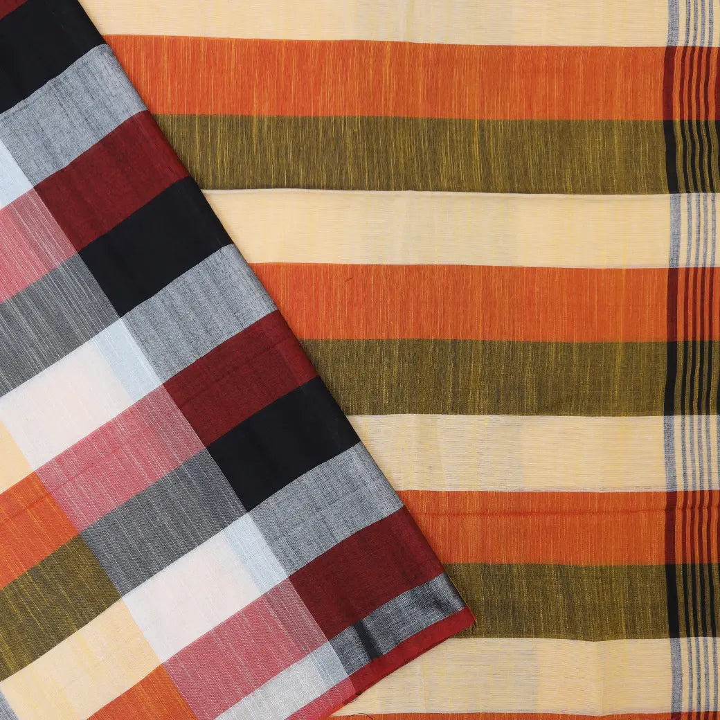 Multicolor Checked Linen Cotton Saree