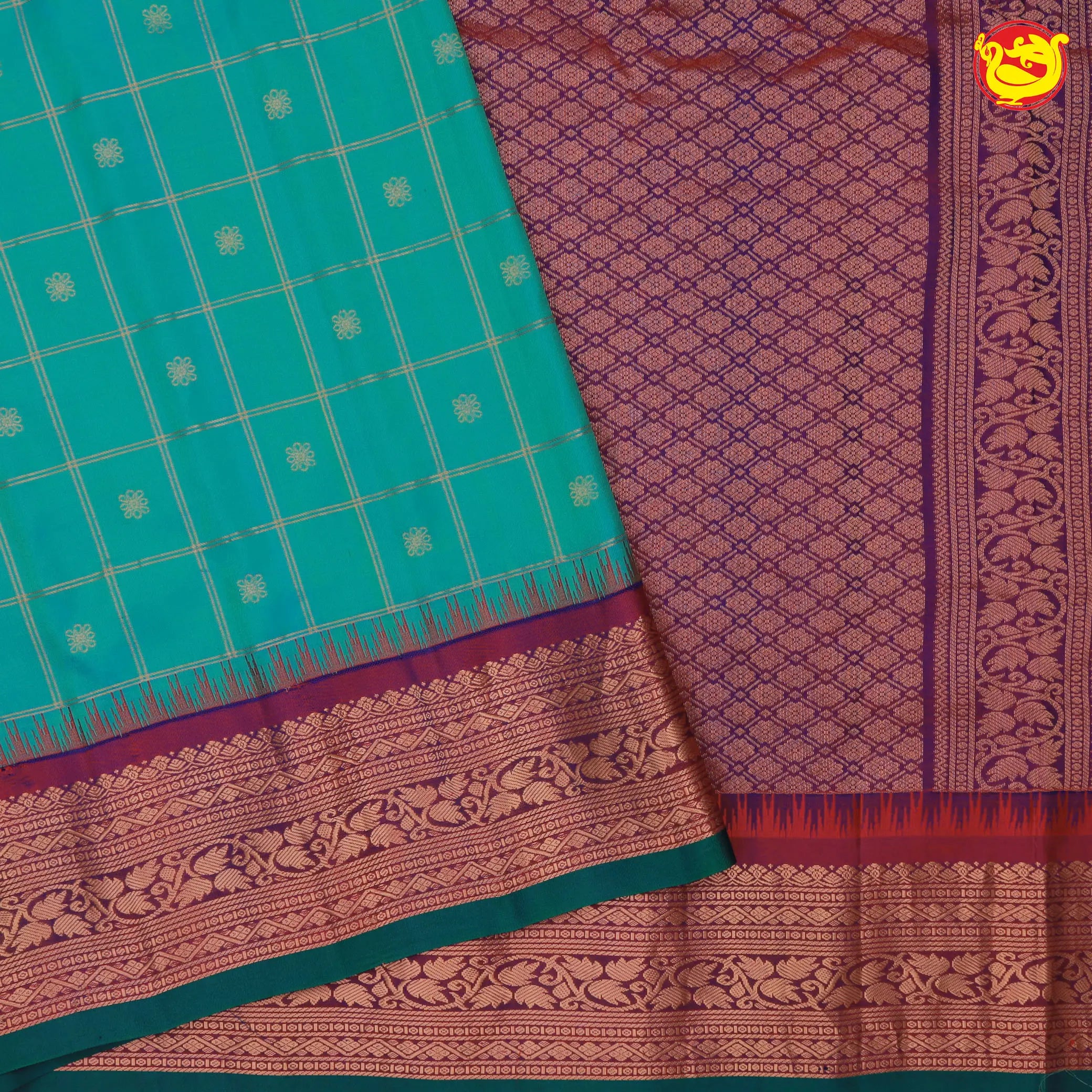 Rama green with purple Gadwal silk saree