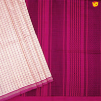 Half White and Rani Pink With Jacquard Checks Kanchipuram Silk Saree - Thenianantham