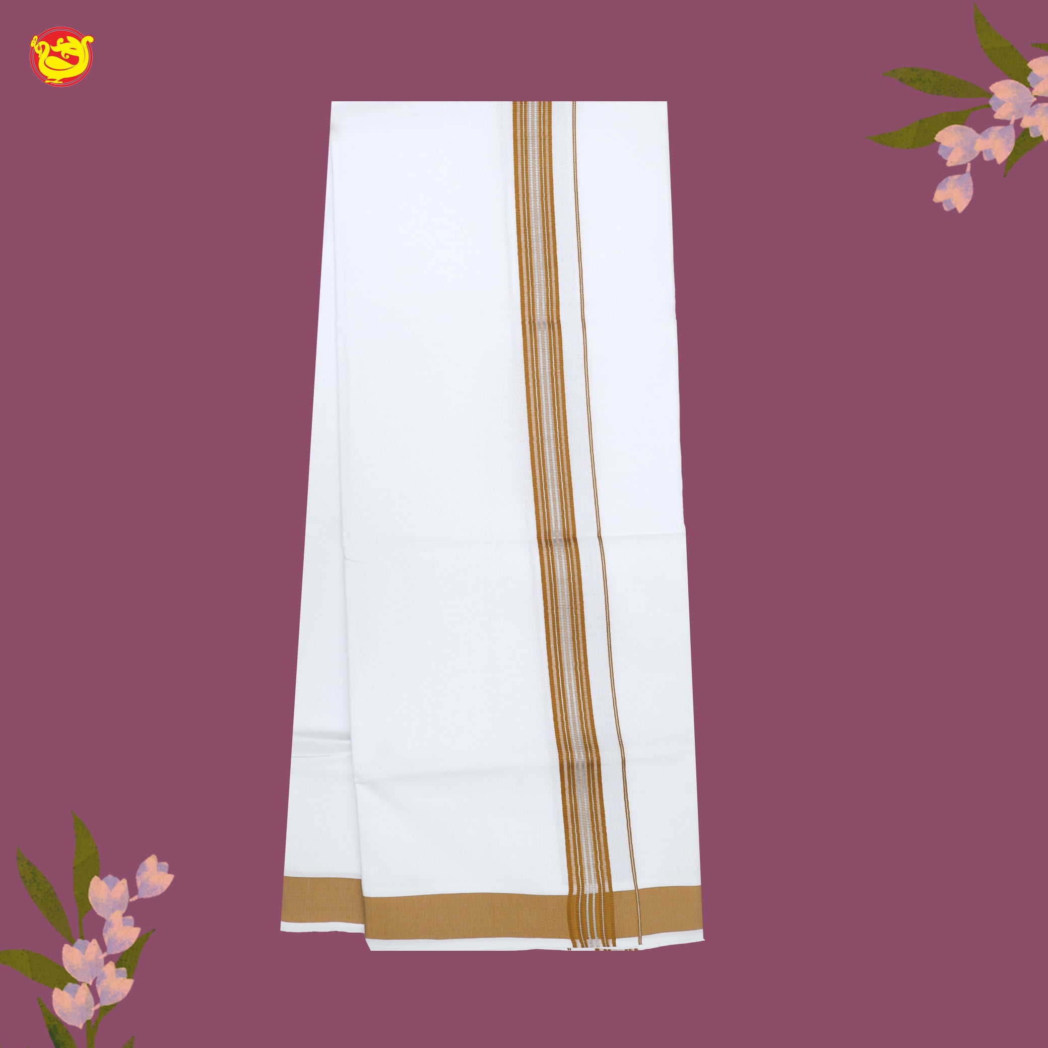 White with gold castel Fancy Border Single Layer Cotton Men’s Dhoti