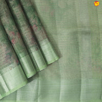 Light Green with Silver Border Tissue Checks With Floral Digital Prints saree - Thenianantham