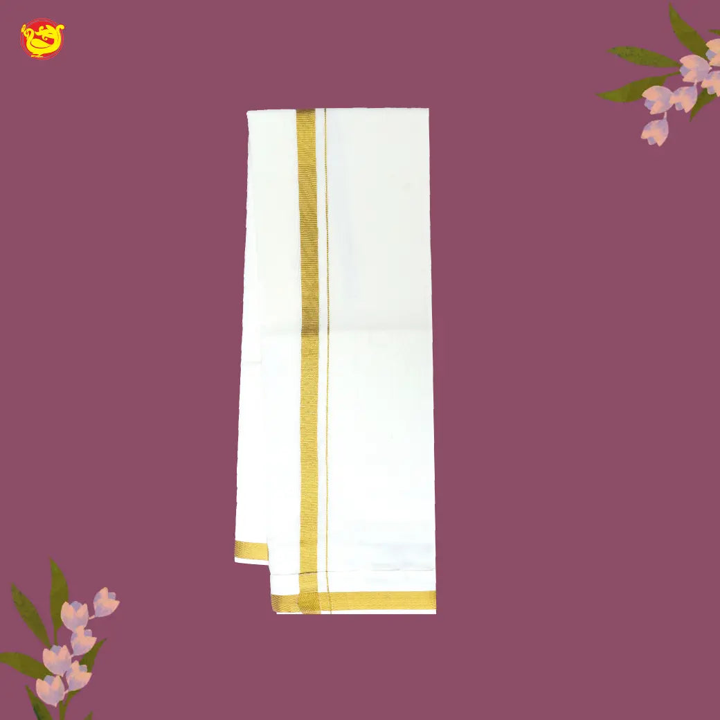 White with Gold Fancy Border Single Layer Cotton Men’s Dhoti