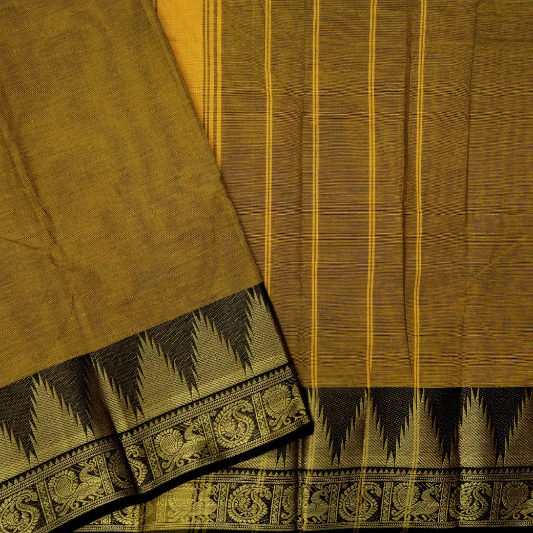 Double Shade Mustard Yellow with Black Pure Chettinad Cotton Saree