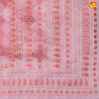 Pink Pure Organza Silk With Hand Embroidered Work Saree - Thenianantham