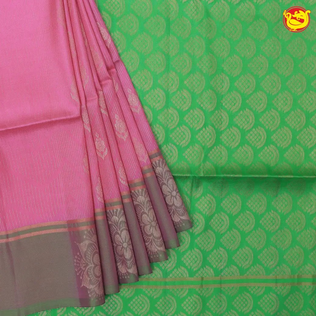 Pastel green with parrot green pallu yuvana soft silk saree - Thenianantham