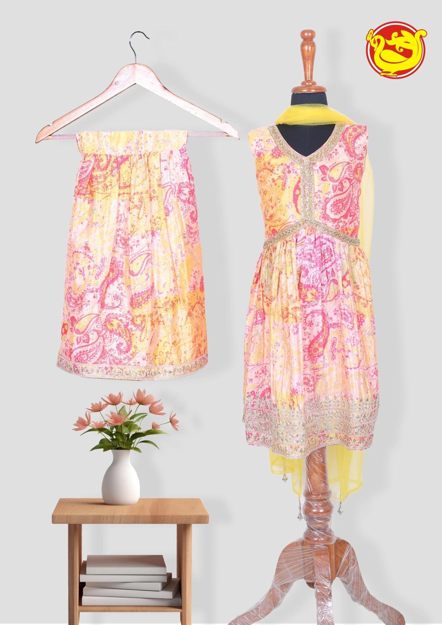 Yellow With Pink Alia Cut Sharara Set