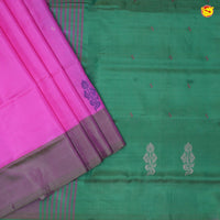 Green With Pink Pallu Banana Pith Saree With Running Blouse - Thenianantham