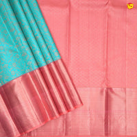 Sky blue with peach pure Kanchipuram silk saree - Thenianantham