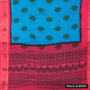Cyan Blue with Pink Mul Mul Cotton Saree without Blouse