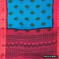 Cyan Blue with Pink Mul Mul Cotton Saree without Blouse