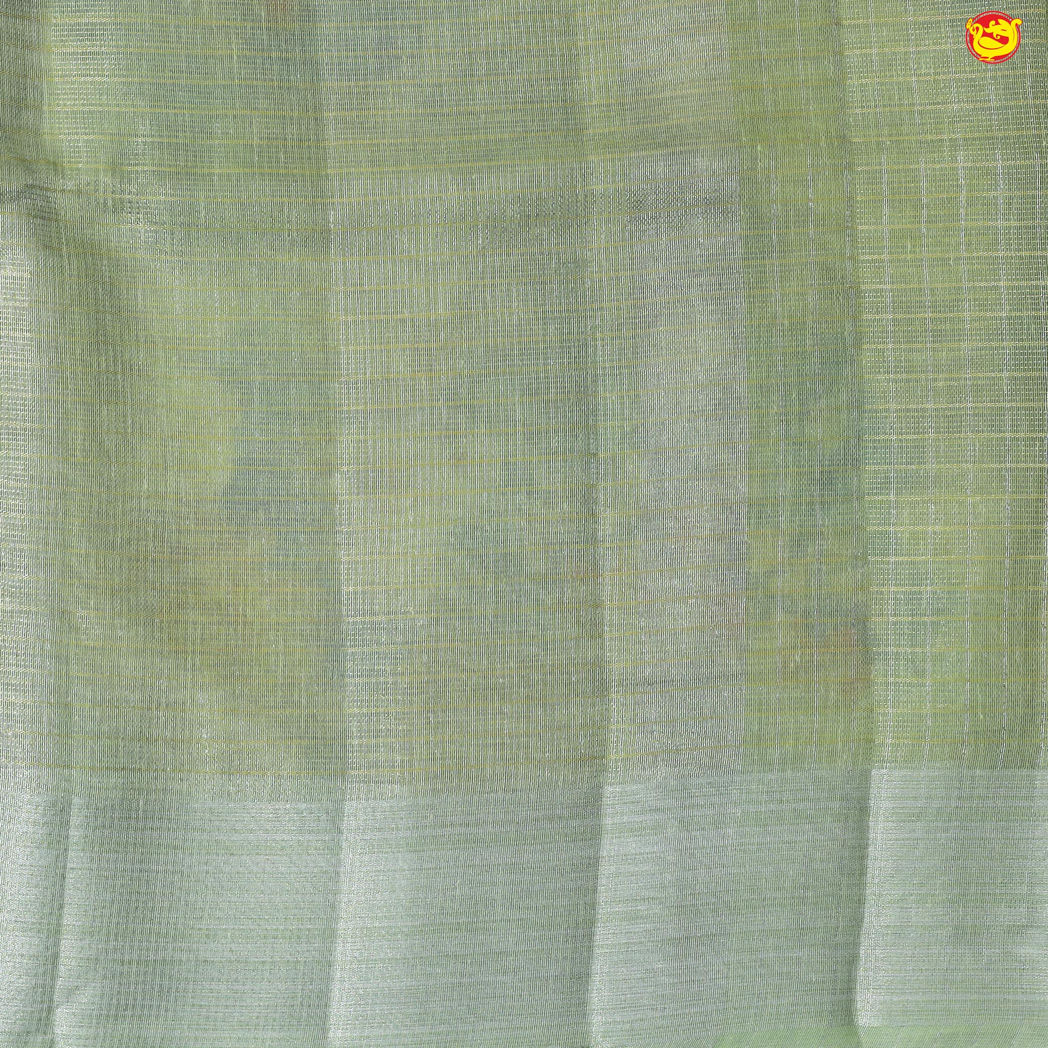 Light Green with Silver Border Tissue Checks With Floral Digital Prints saree - Thenianantham