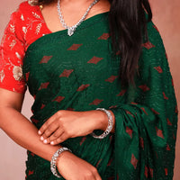 Green colour Satin Stone Work Sarees