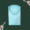 Couple Combo Tissue Silk Set – Men’s Shirt & Dhoti with Matching Women’s Saree With Aqua Blue With Silver Zari Border