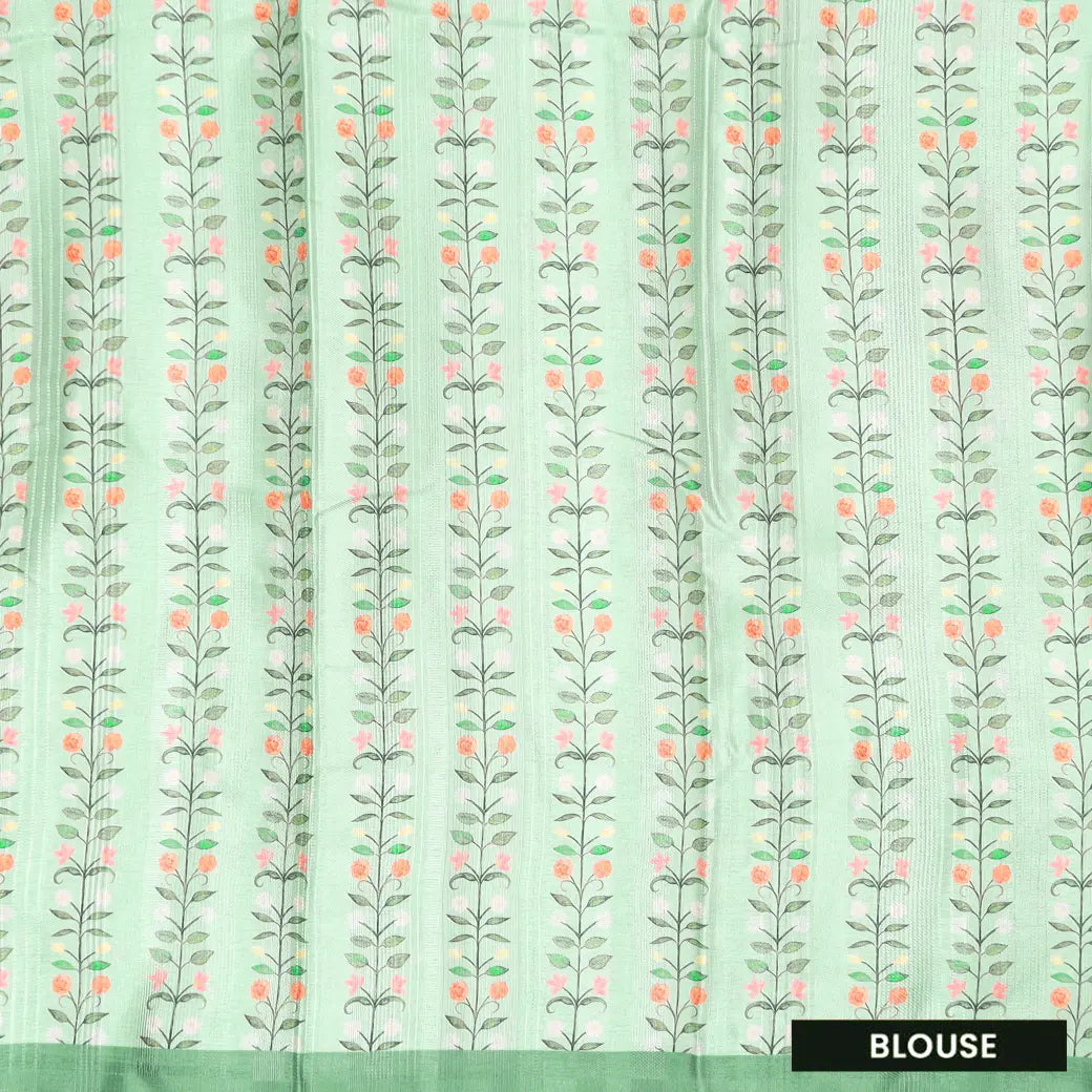 Pastel green floral design Semi Chanderi Silk Saree