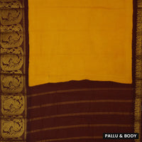 Mustard Yellow with Chocolate Brown Sungudi Cotton Saree without Blouse