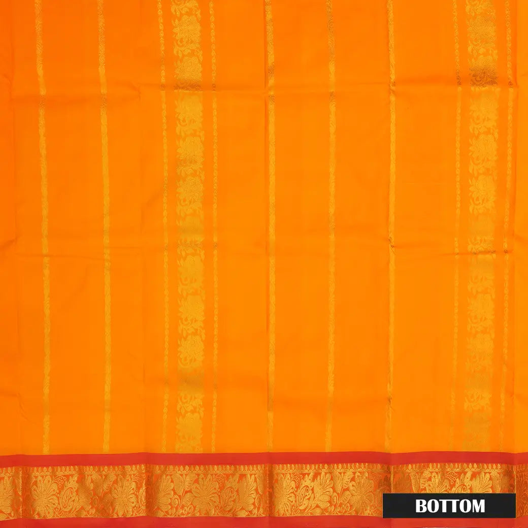 Orange With Red Border Floral Design Traditional  Pattu Pavadai Material