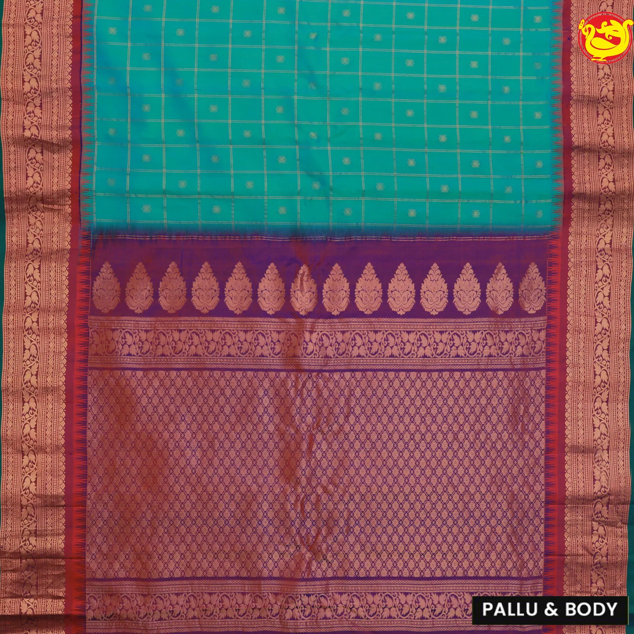 Rama green with purple Gadwal silk saree