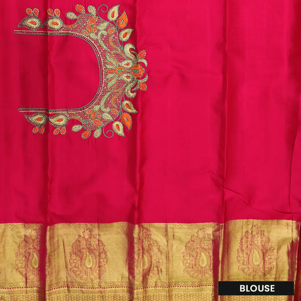 Red  with Gold Zari Border Wedding Silk Saree