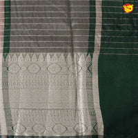 Dark Maroon With Bottle Green Stripes Design Semi Silk Blend Saree With Double Blouse Concept