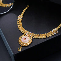 Necklace with jhumkas pair with polki work and pastel pink electroplating