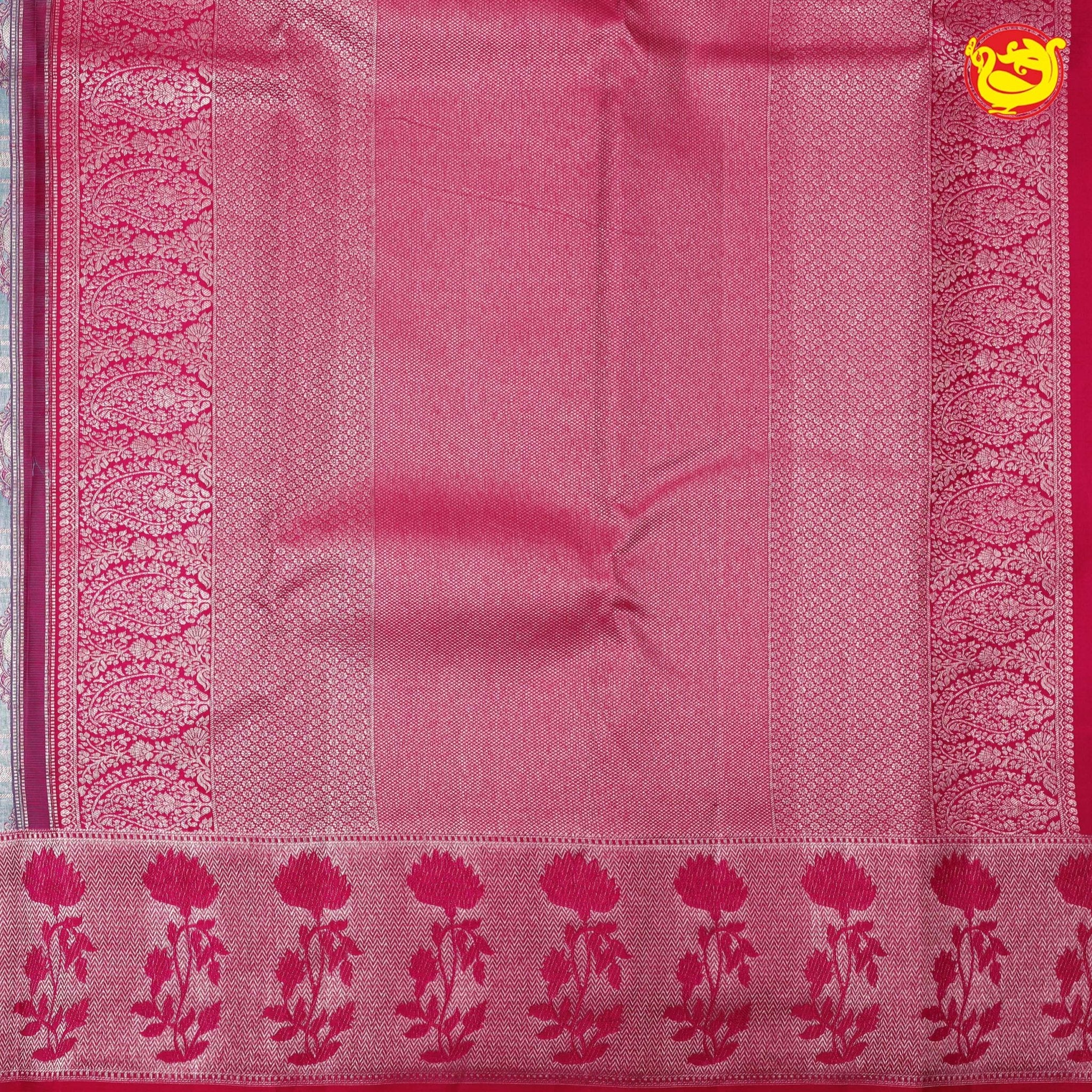 Bluish grey with magenta pure silk wedding saree - Thenianantham