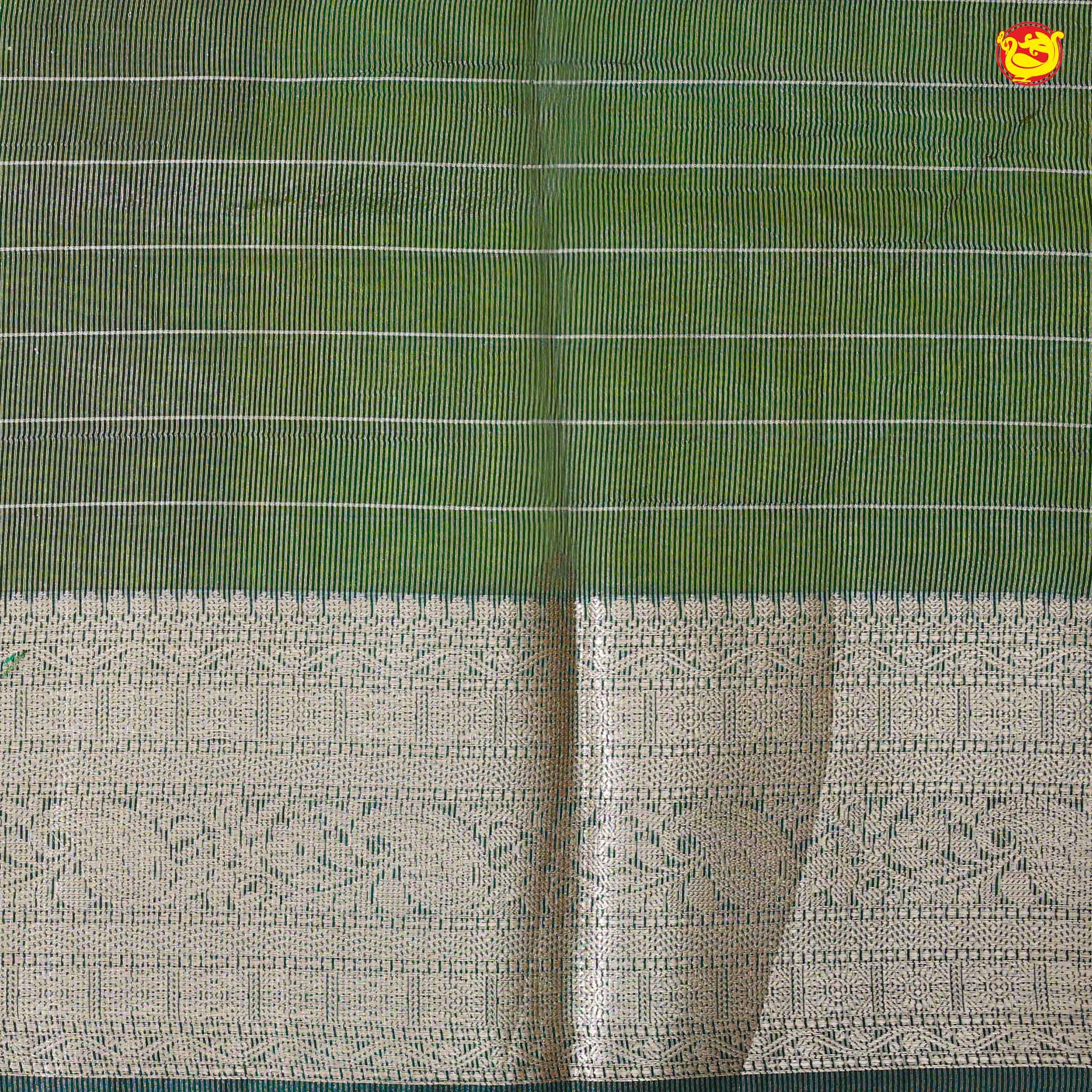 Mustard Yellow With Bottle Green Stripes Design Semi Silk Blend Saree With Double Blouse Concept - Thenianantham