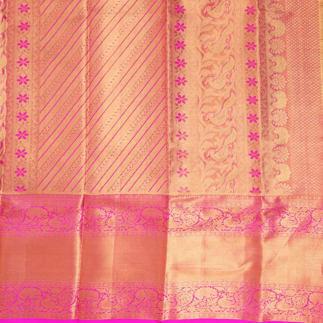 Pista Green & gold with Hot Pink pure Kanchipuram silk saree