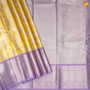 Tissue Golden Yellow With Lavender Floral Motifs Gold Zari Border Pure Kanjivaram Subhalaya Wedding Silk Saree - Thenianantham