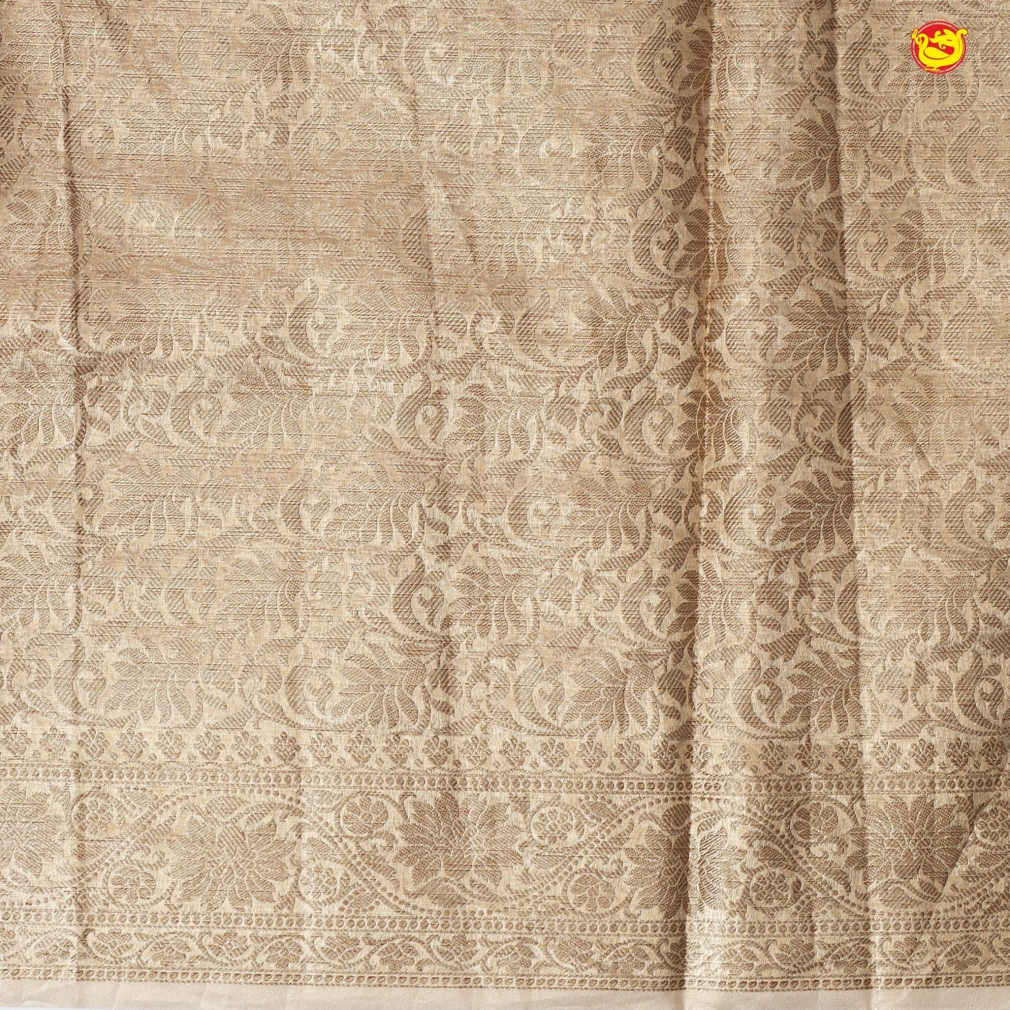 Gold With Gold Zari Border Tissue Crush With Floral Thread Embroidery Work Saree - Thenianantham