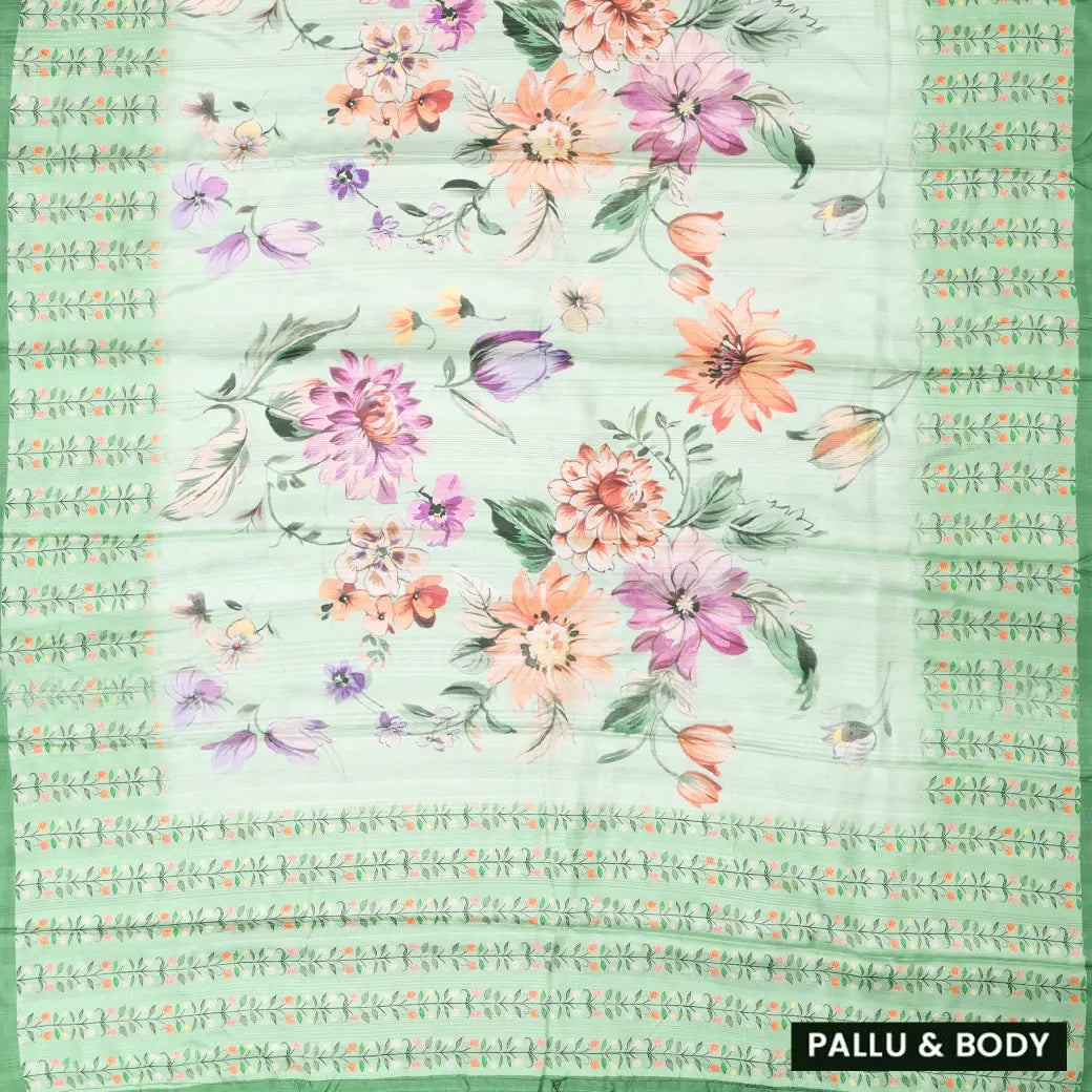 Pastel green floral design Semi Chanderi Silk Saree