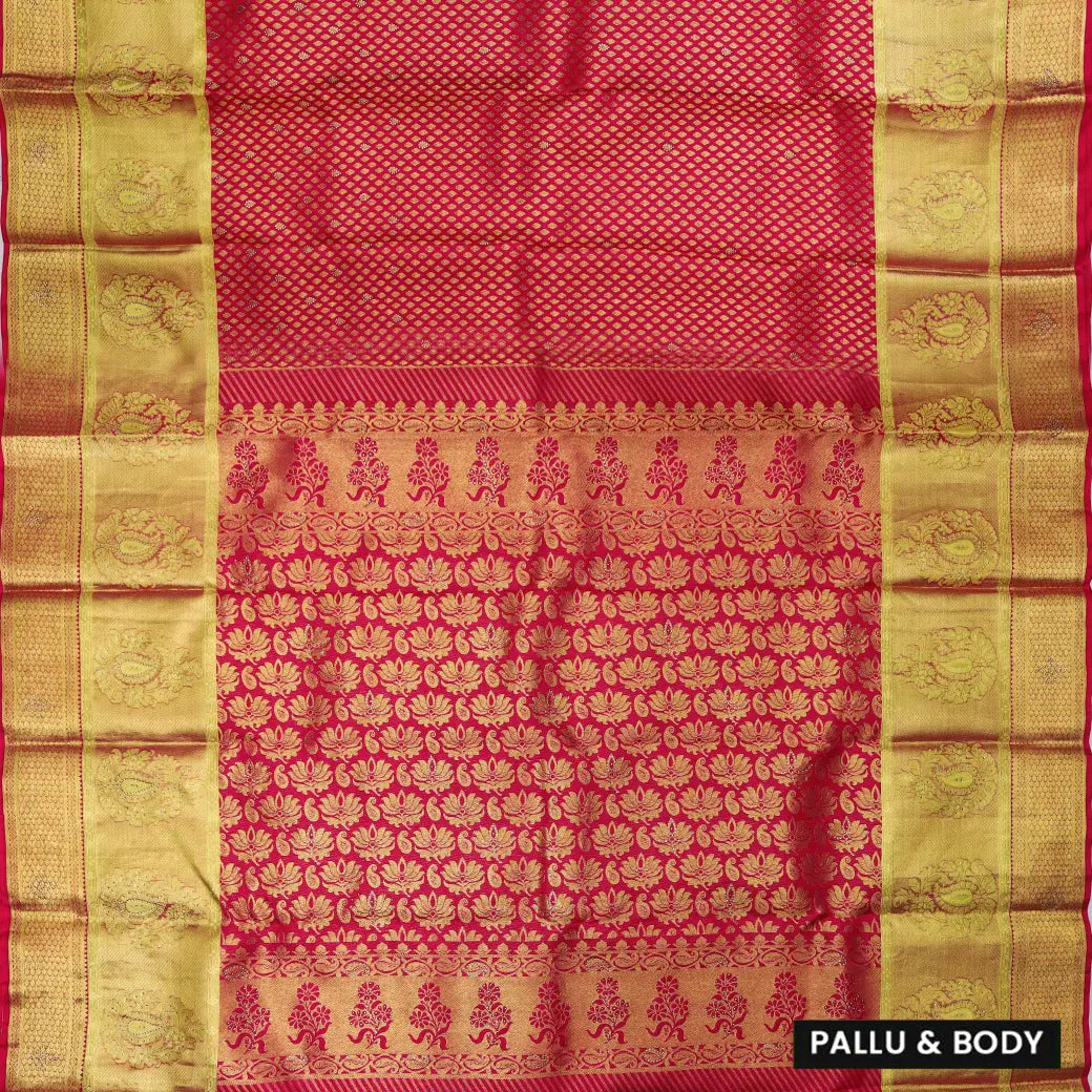 Red  with Gold Zari Border Wedding Silk Saree