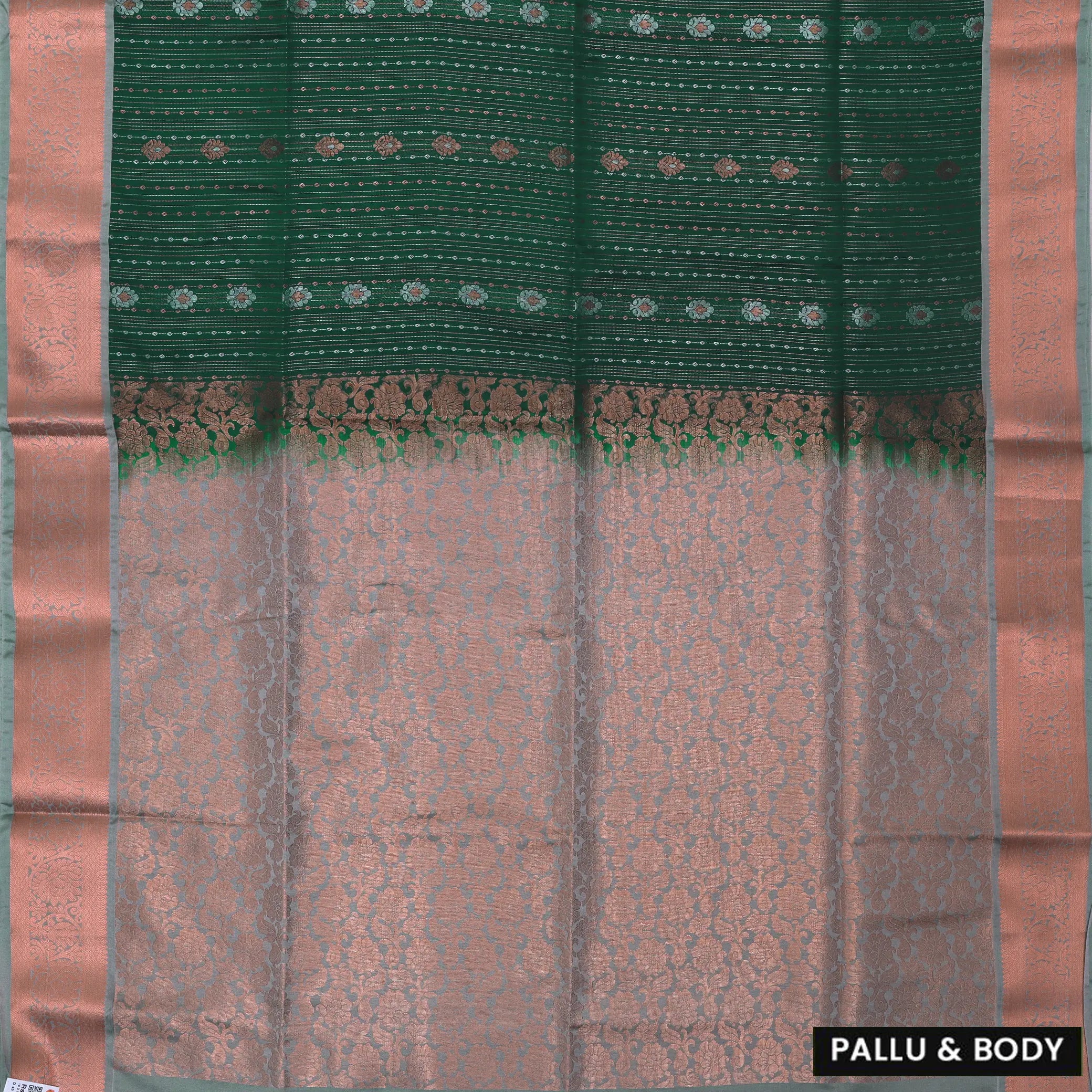 Bottle green with grey pallu semi soft silk saree