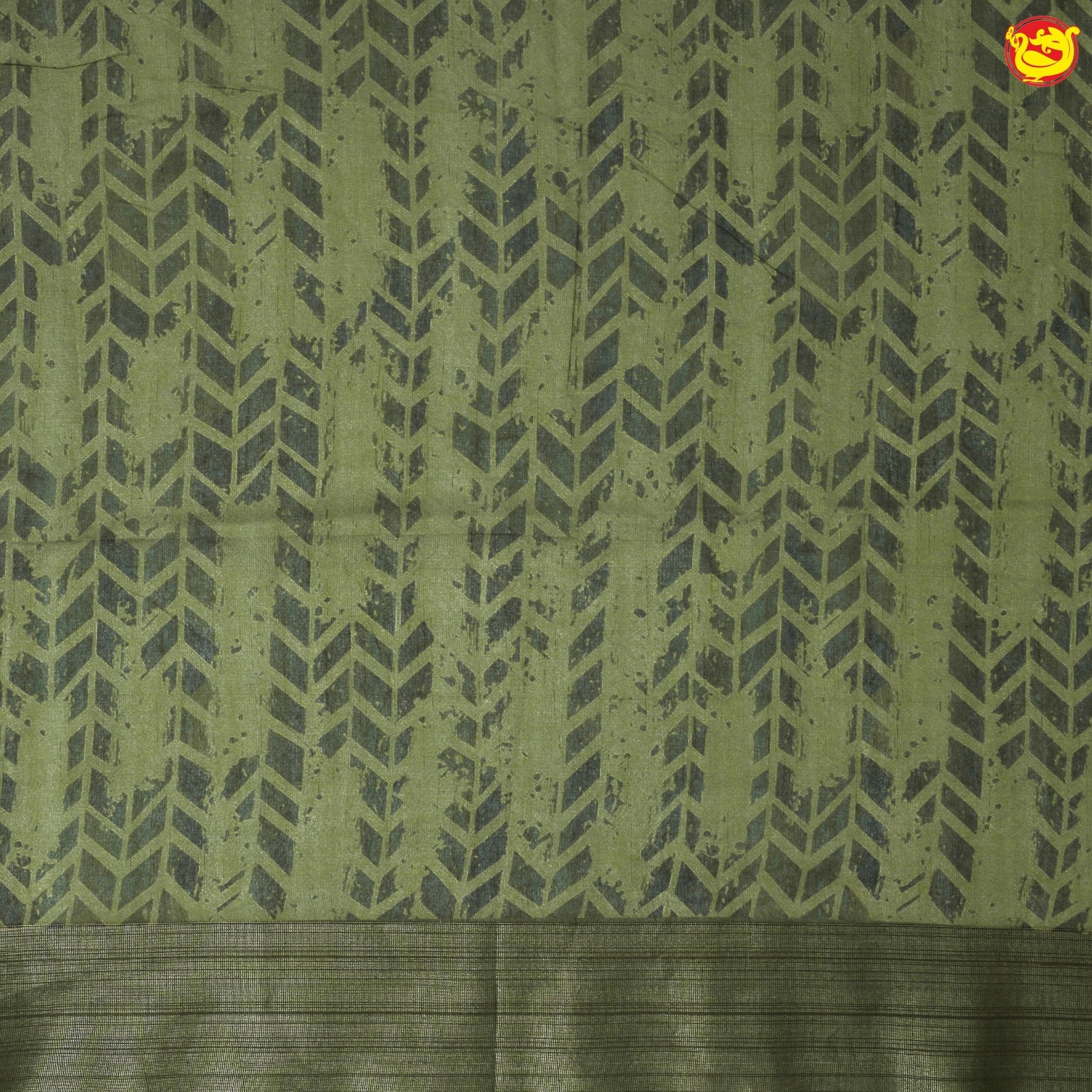 Dark Green With Gold Border Tussar Silk With Floral Digital Prints saree - Thenianantham