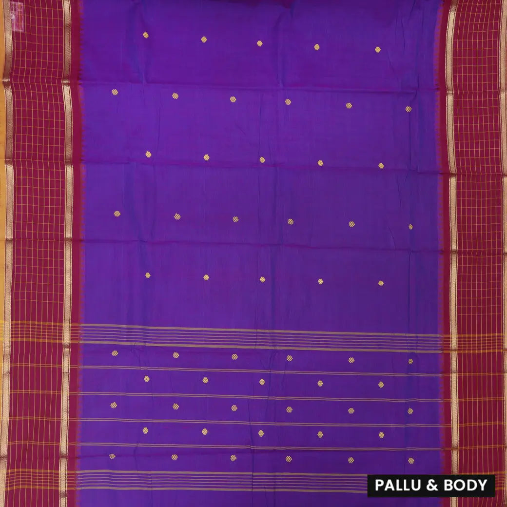 Dark Purple With Maroon Pure Chettinad Cotton Saree with Blouse