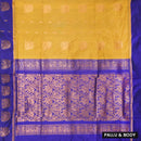Yellow  With  Blue Premium Quality Kalyani Cotton Saree