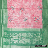 Bright Pink with Green Semi Burberry Silk Saree
