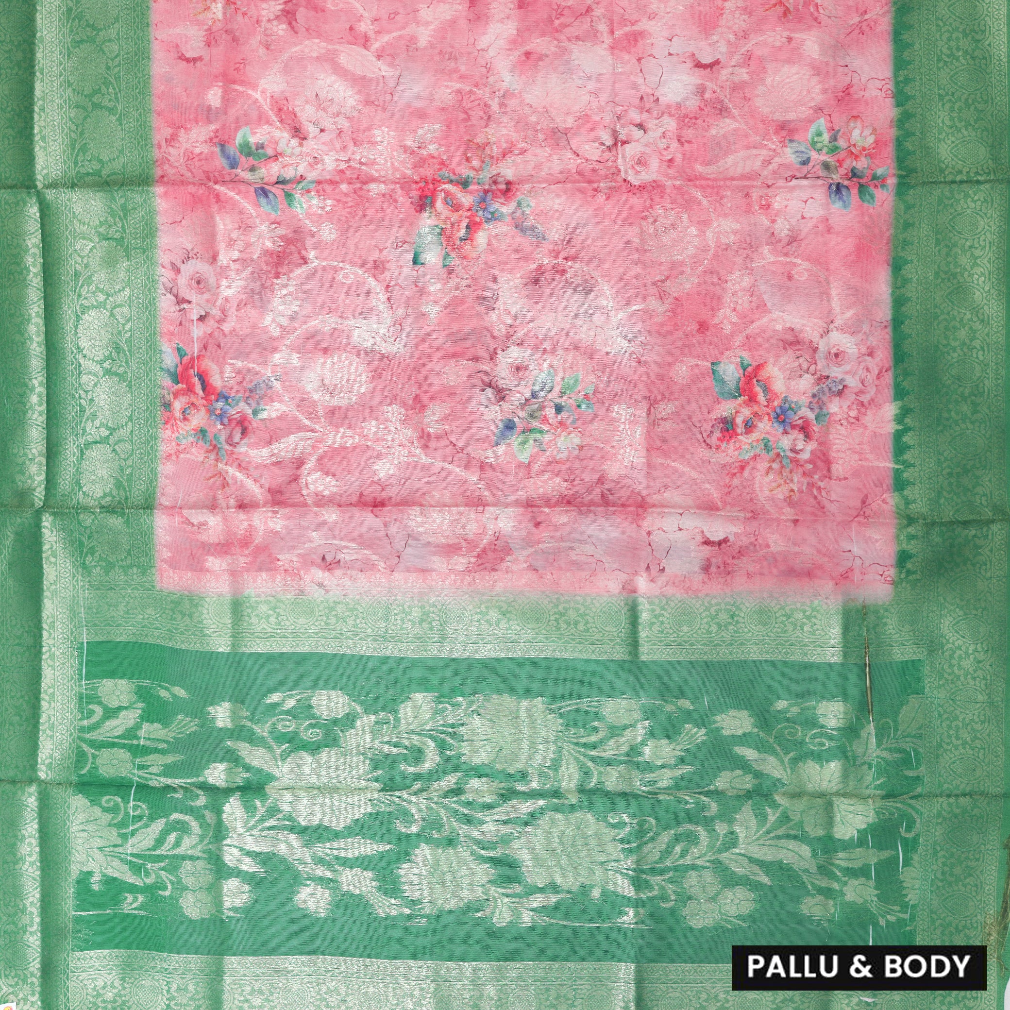 Bright Pink with Green Semi Burberry Silk Saree