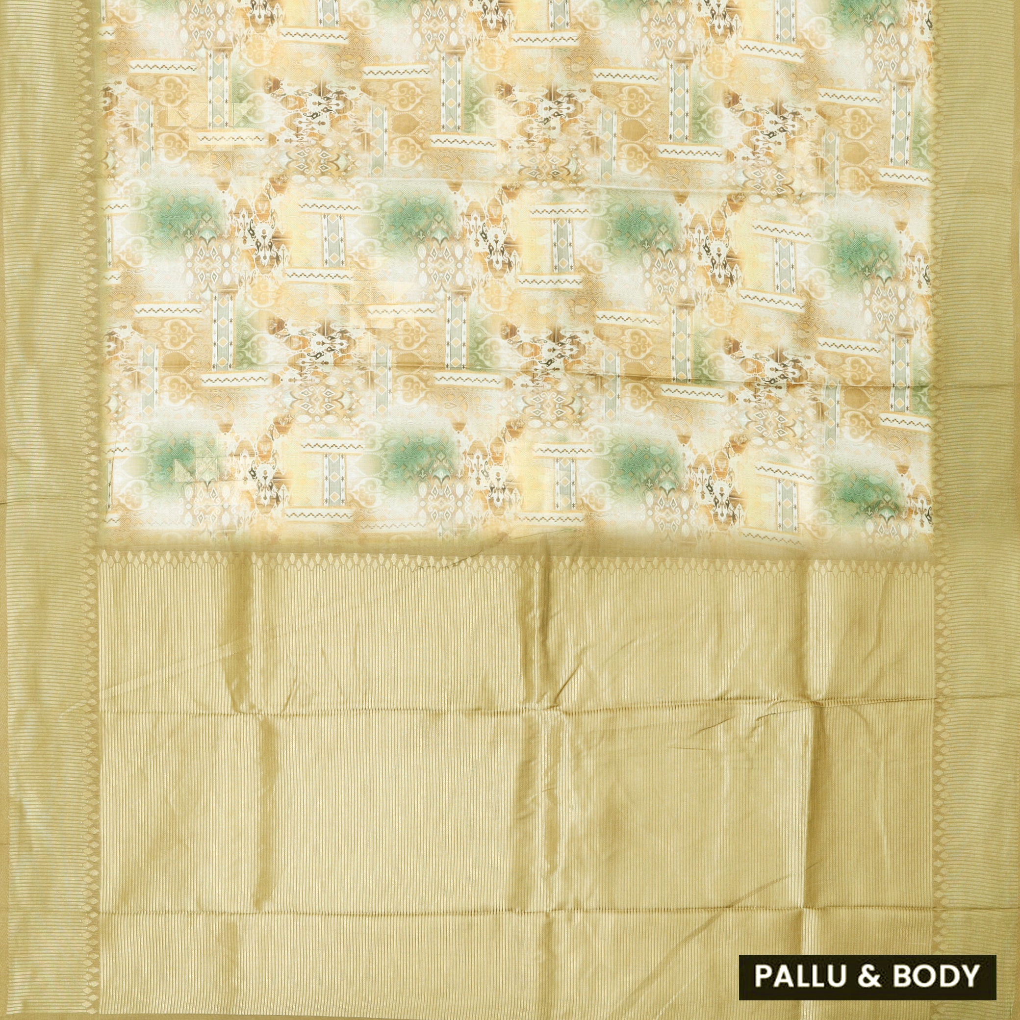 Olive Green With Sandel Floral Design Dola Silk