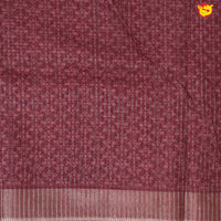 Light Maroon With Floral Design Zari Border Digital Print Semi Linen Saree