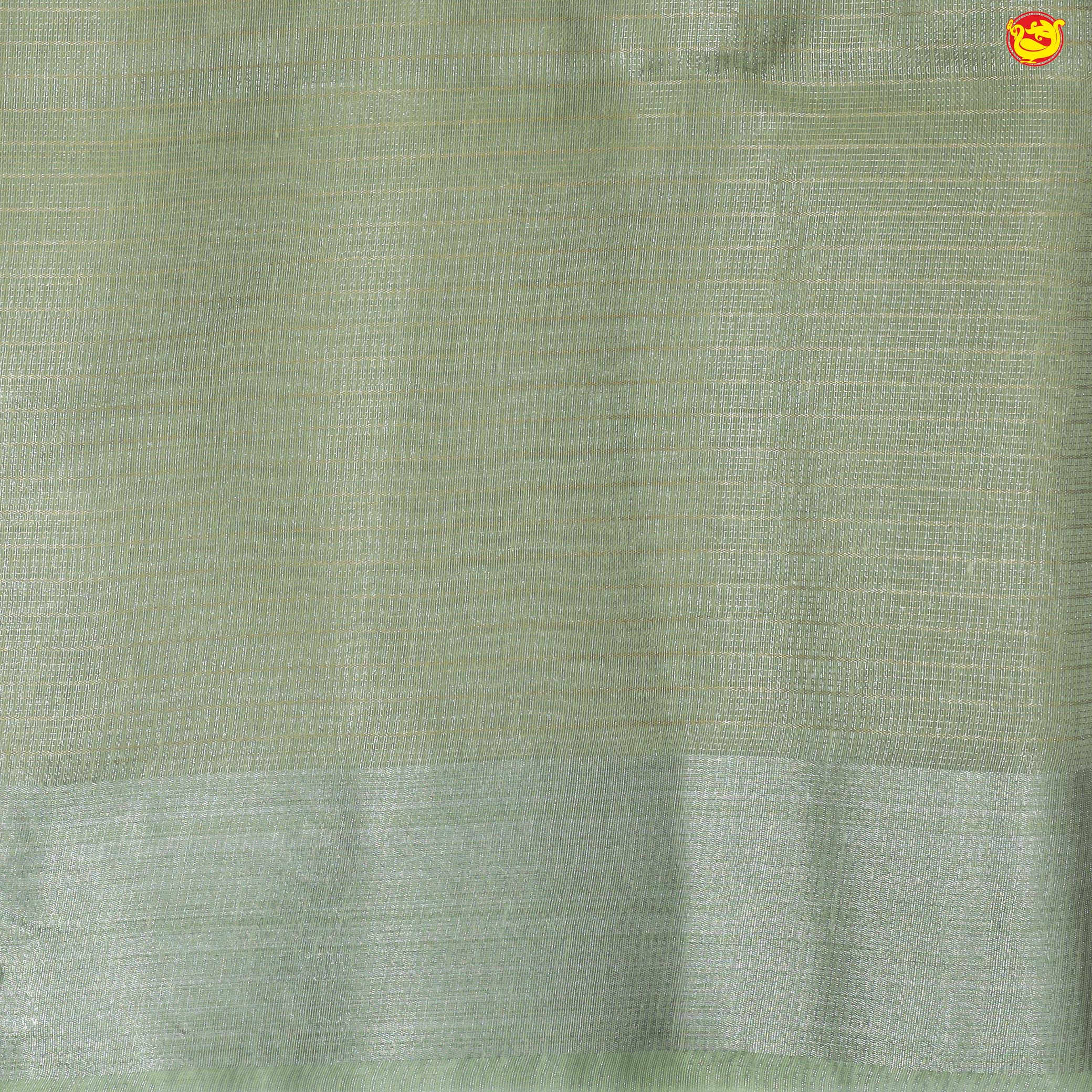 Light Green with Silver Border Tissue Checks With Floral Digital Prints saree - Thenianantham