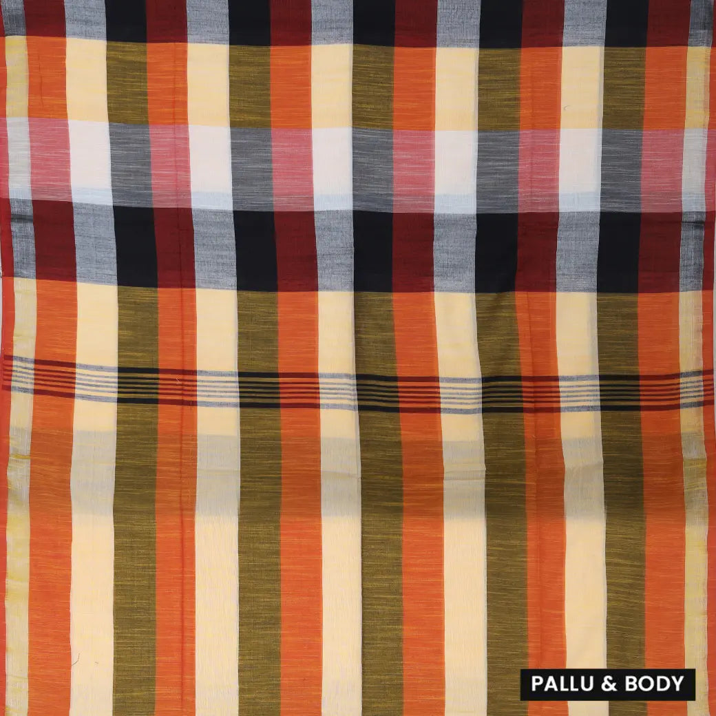 Multicolor Checked Linen Cotton Saree